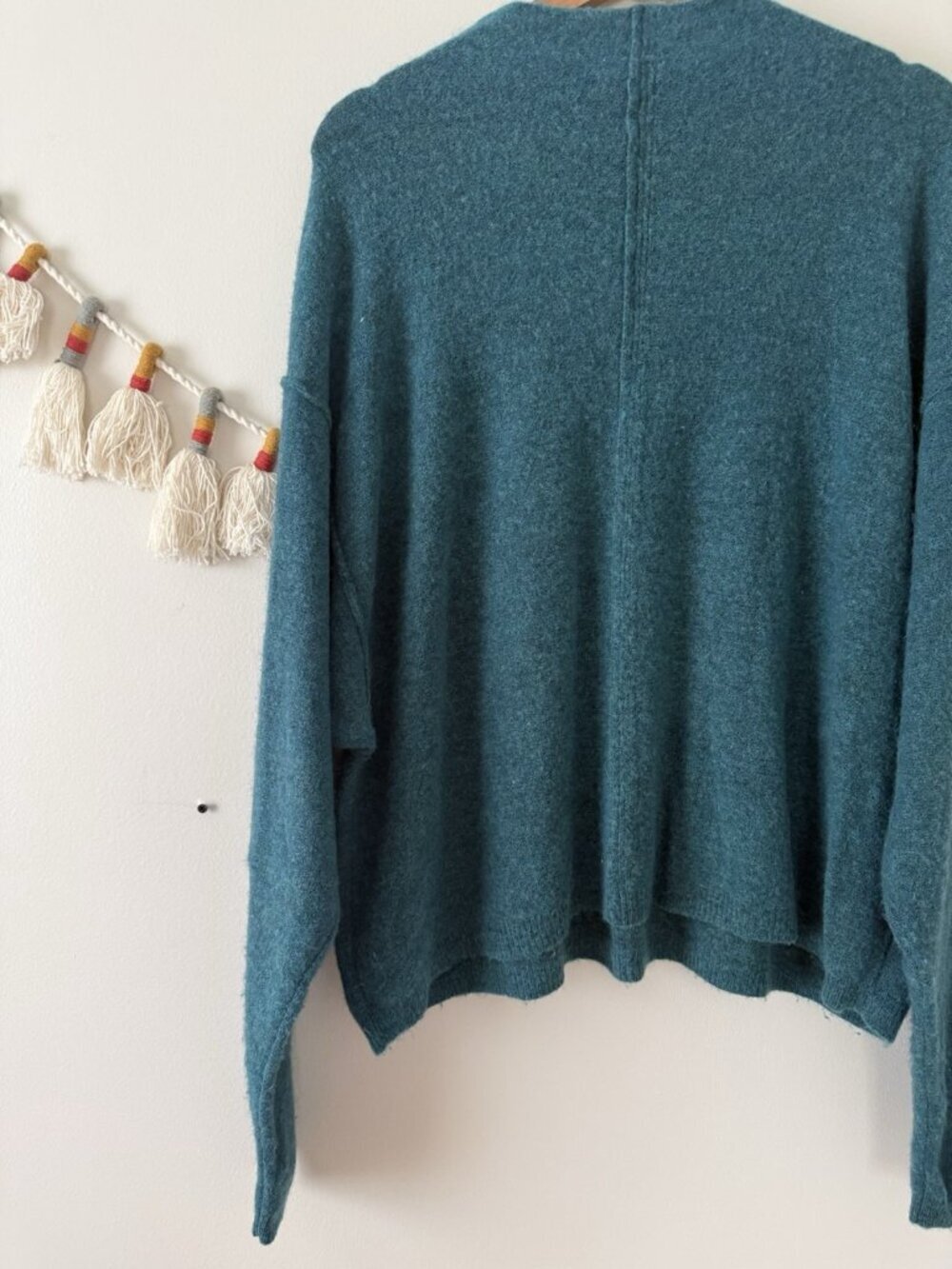 Free People Break Away Rollback Knit Teal Pullover Sweater Cozy Slouchy Wool L - Picture 7 of 10